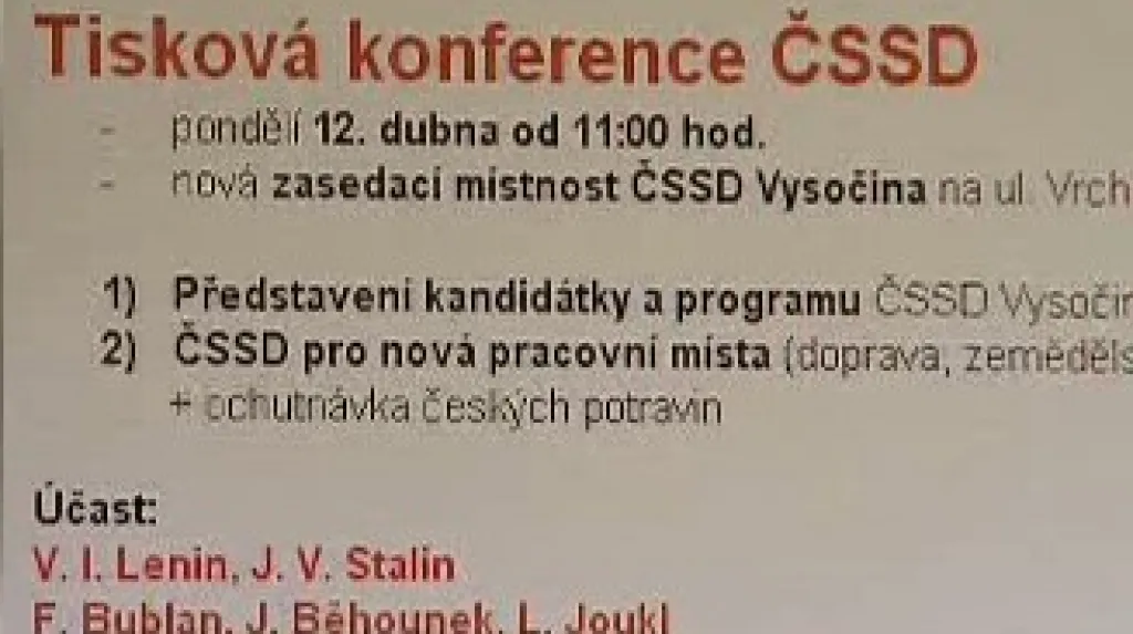 Pozvánka na tiskovou konferenci ČSSD
