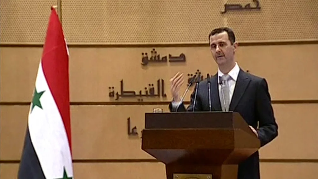 Bašár Asad při projevu na univerzitě v Damašku