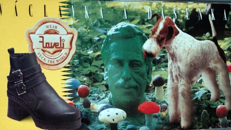 Plakát, který si v roce 1997 utahoval z tehdejšího prezidentského páru, propagoval boty