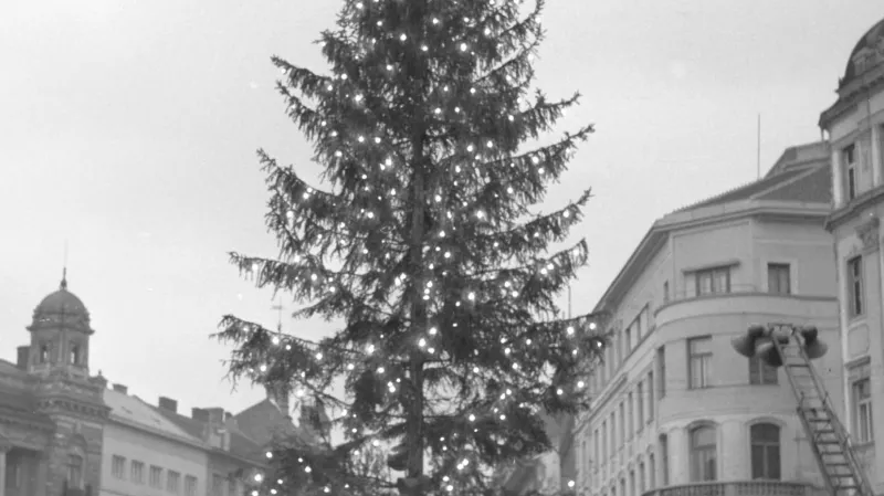 Vánoční strom na náměstí Svobody v roce 1947