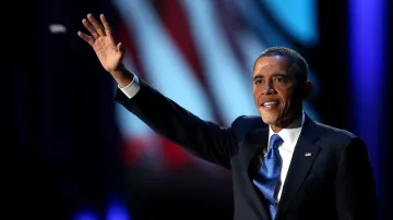 Barack Obama při vítězném projevu