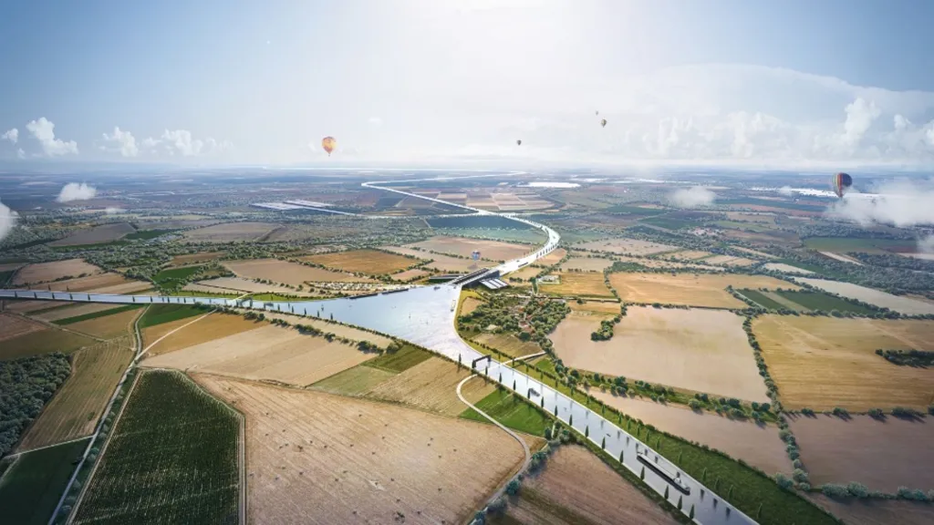 Vizualizace křižovatky kanálu Dunaj–Odra–Labe u Přerova