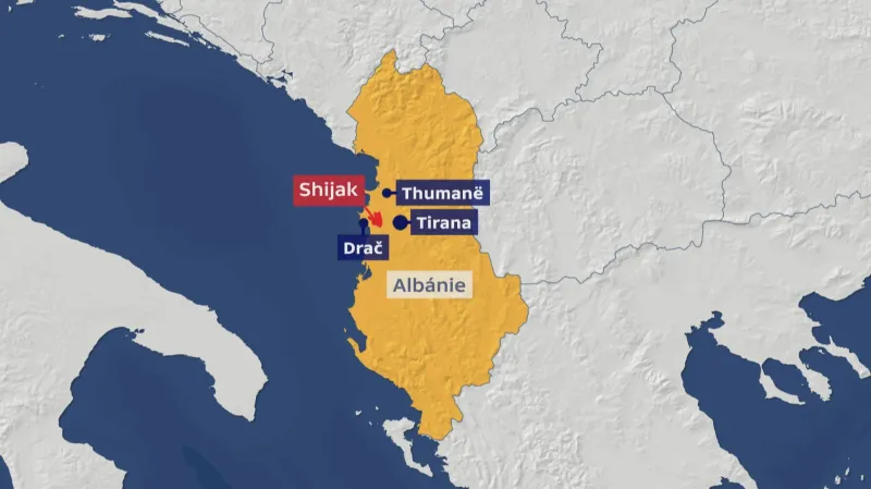 Epicentrum zemětřesení a hlavní postižené obce