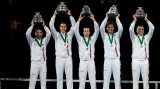 Vítězný ceremoniál po výhře českých tenistů v Davis Cupu