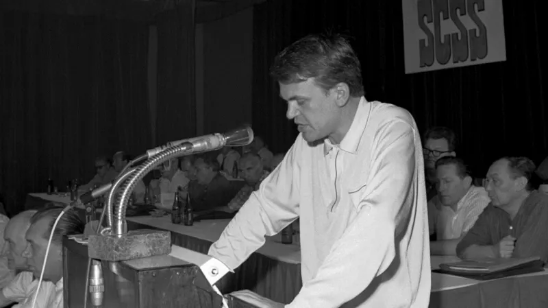 Milan Kundera na sjezdu Svazu československých spisovatelů, 1967