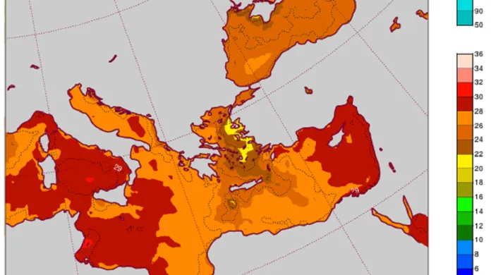 Teplota vody ve východním Středomoří v tomto týdnu – Egejské moře je místy chladnější než Černé moře