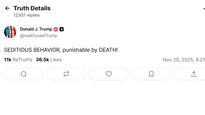 Trumpův příspěvek na síti Truth Social