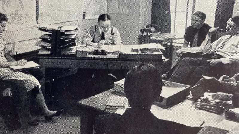 Shiela Grant Duffová jako šéfka československého BBC za války. Podle hlasatele BBC Pavla Tigrida byla nesmírně oblíbená