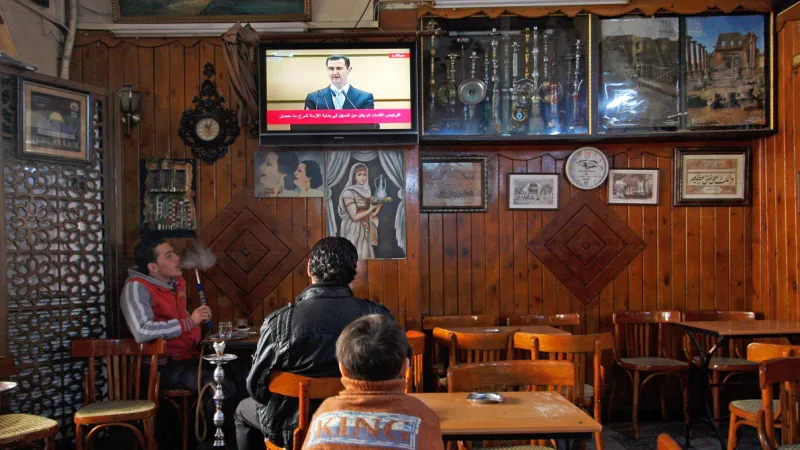 Bašár Asad při projevu na univerzitě v Damašku