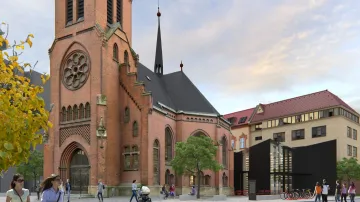 Vizualizace opraveného červeného kostela v Olomouci