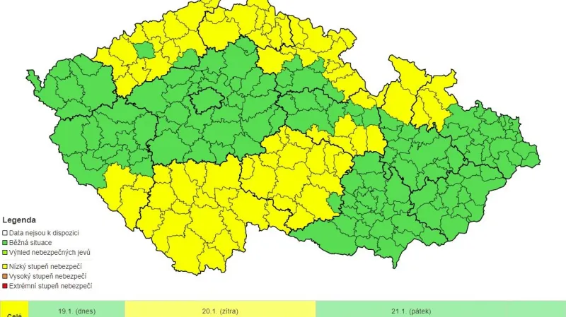 Výstraha ČHMÚ před sněhovými jazyky – 19. ledna 2022