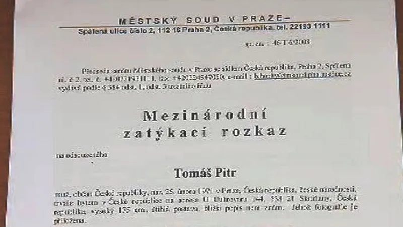 Mezinárodní zatykač na Tomáše Pitra