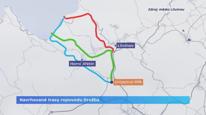 Uvažované trasy ropovodu Družba