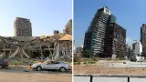 Srovnávací galerie fotografií po výbuchu v bejrútském přístavu ze 4. srpna 2020 a následně z 29. července 2021