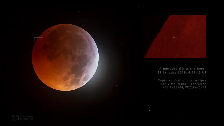 Záznam dopadu asteroidu na Měsíc 21. ledna 2019 z Kapverdských ostrovů