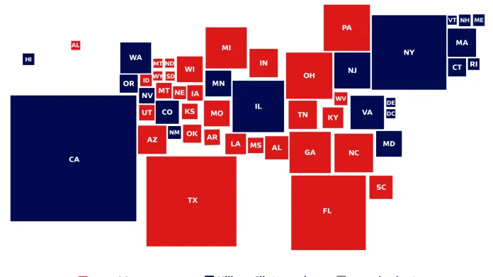 Mapa USA podle volitelů