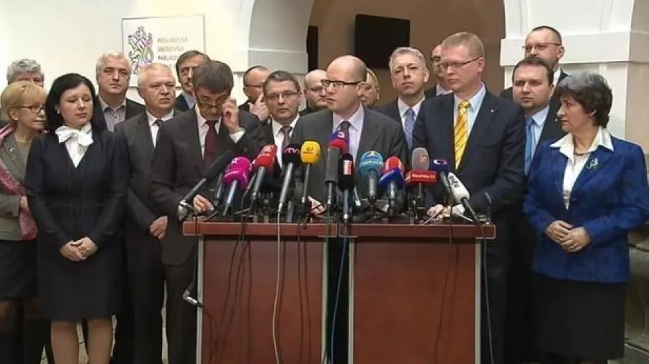 Brífink ČSSD, ANO a KDU-ČSL po podpisu koaliční smlouvy