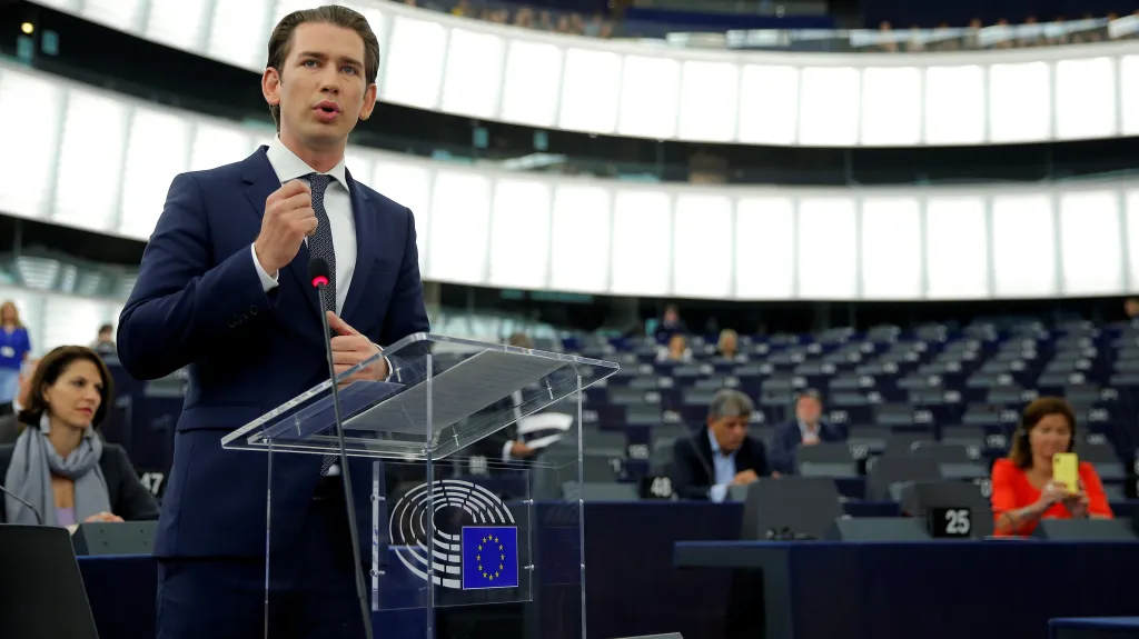 Rakouský kancléř Sebastian Kurz na debatě v Evropském parlamentu