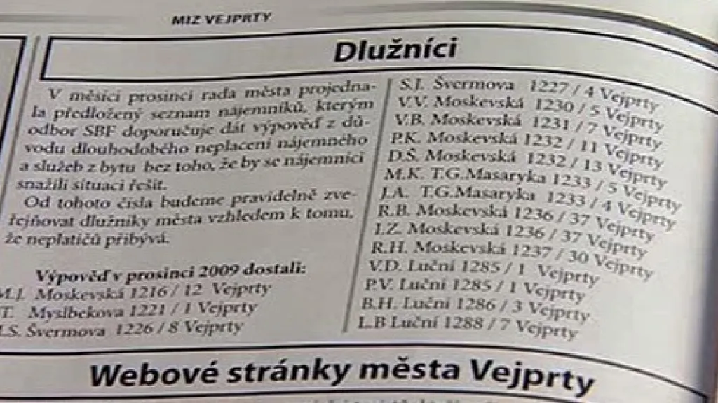 Dlužníci ve Vejprtech