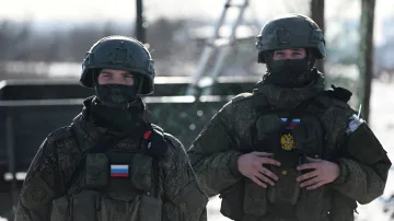 Ruští vojáci během bojového výcviku v Rostovské oblasti (snímek z ledna 2026)