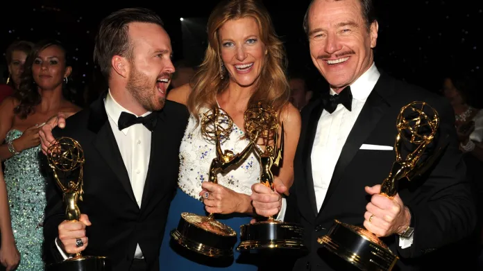 66. ceny Emmy: Perníkový táta - Aaron Paul, Anna Gunnová and Bryan Cranston