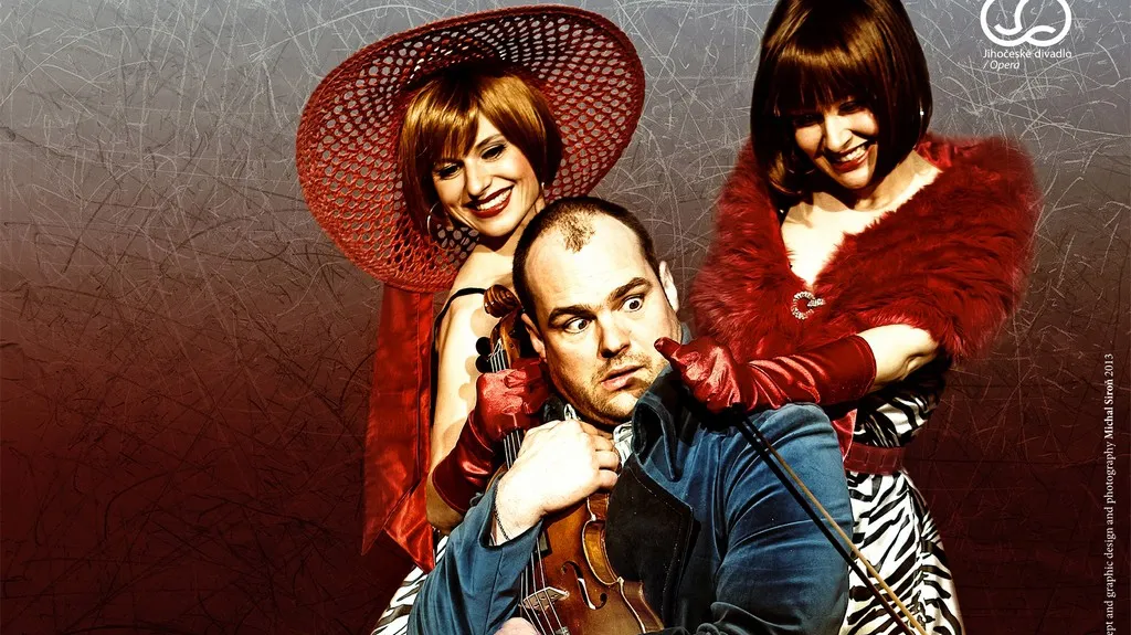 Plakát k operetě Orfeus v podsvětí v Jihočeském divadle