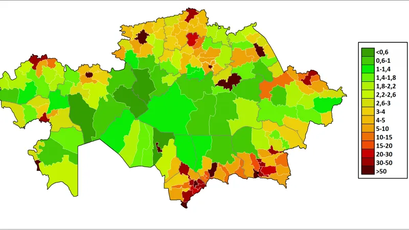 Hustota osídlení v Kazachstánu