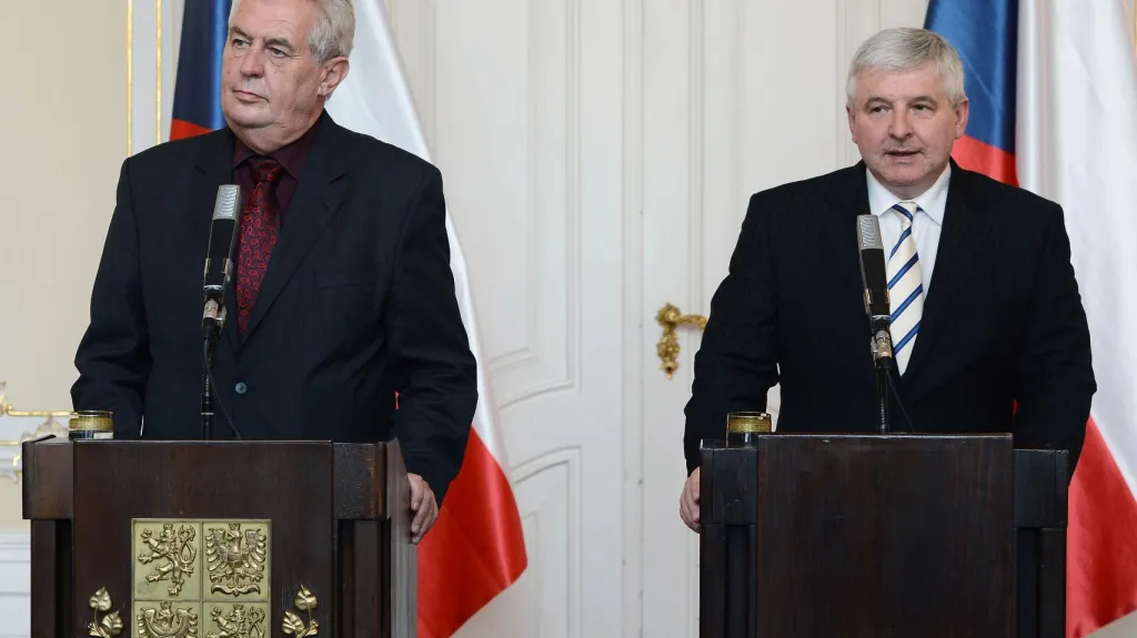 Miloš Zeman a  Jiří Rusnok na TK k situaci v Dole Paskov
