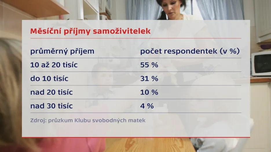 Měsíční příjem samoživitelek