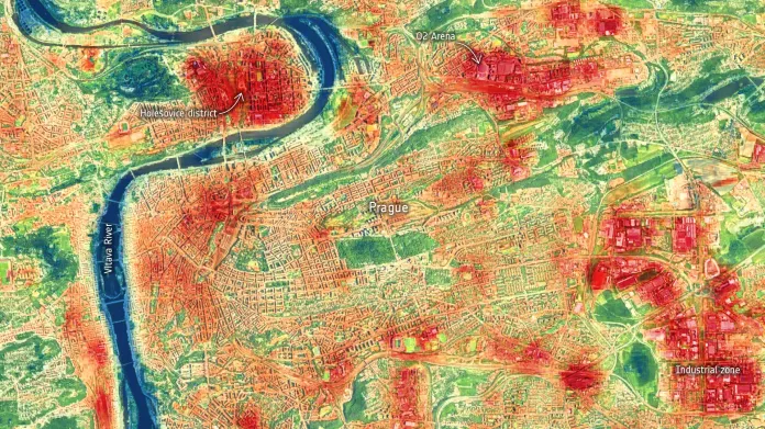 Tepelná mapa Prahy ze satelitu ukazuje nejhorší tepelné ostrovy ve městě
