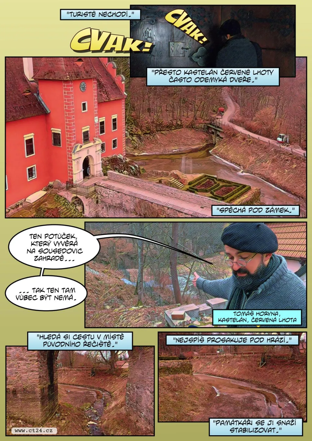 Oprava hráze u zámku Červená Lhota