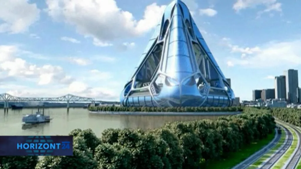 Futuristická vize města plovoucího na vodě