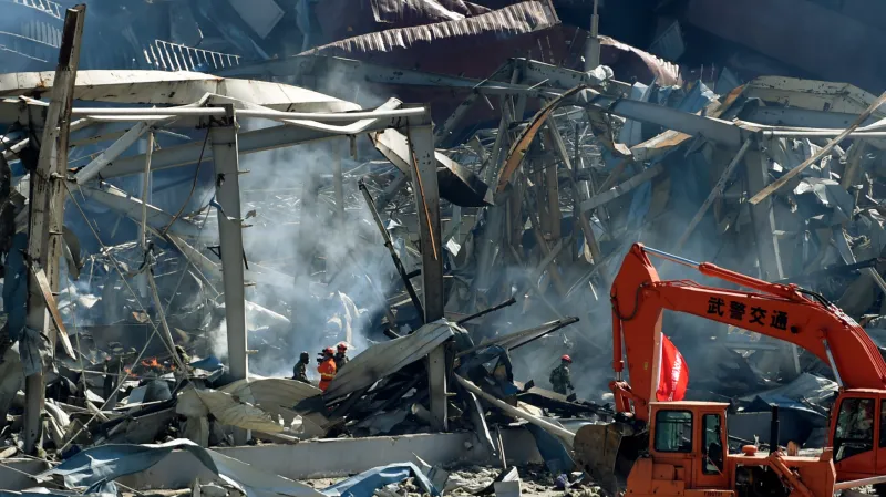 Následky mohutných explozí v Tchien-ťinu