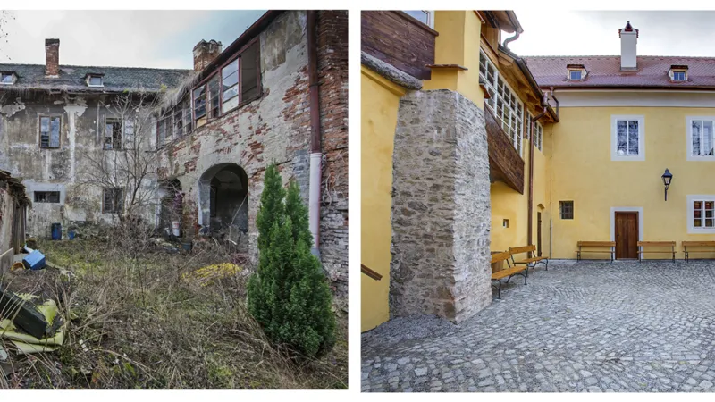 Průhled hospodářským dvorem klarisek