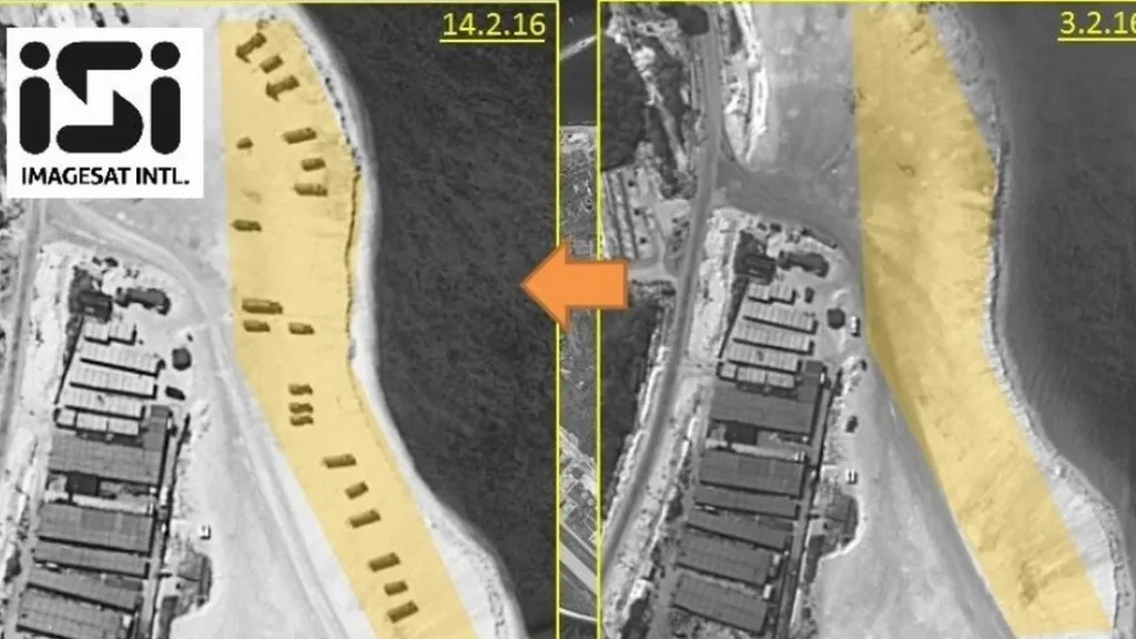 Satelitní snímky ostrova Woody s raketovým systémem
