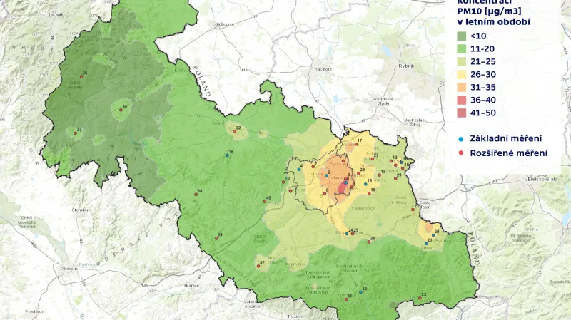 Emisní znečištění v Moravskoslezském kraji v létě