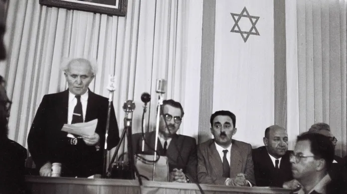 Čtení deklarace samostatnosti izraelského státu - rok 1948