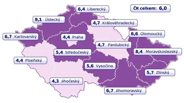 Nezaměstnanost v krajích ČR v září 2015