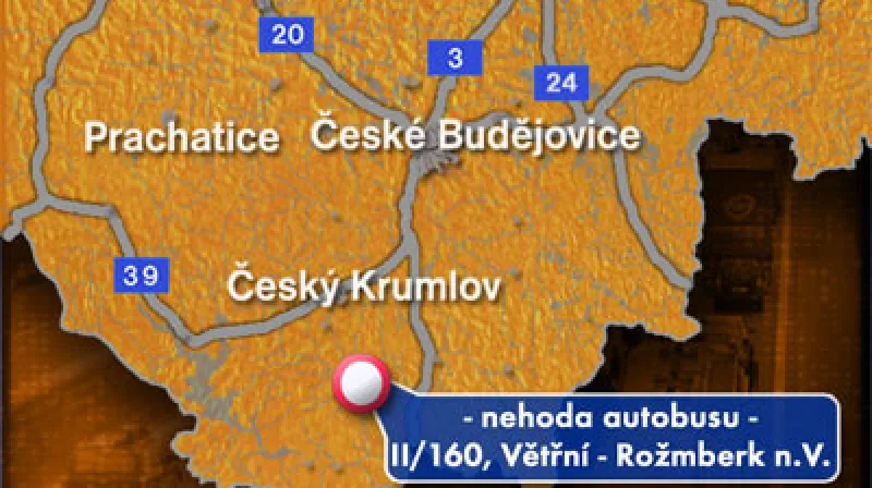 Nehoda autobusu u Rožmberka nad Vltavou.