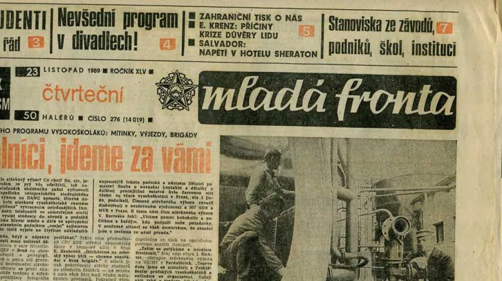 Deník Mladá fronta v roce 1989