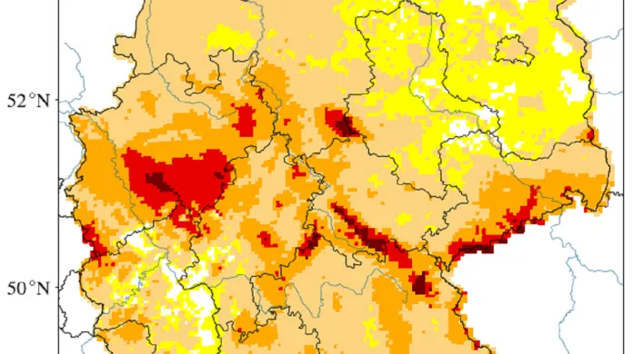 Sucho v Německu – situace v povrchové vrstvě půdy (do 25 cm)