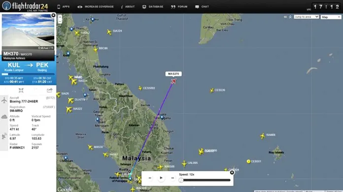 Místo, kde Malaysia Airlines ztratila letadlo z radarů
