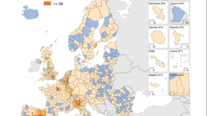 Nadměrná úmrtnost v EU podle regionů