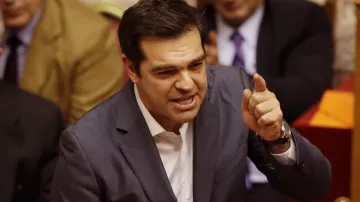 Řecký premiér Alexis Tsipras při projevu v parlamentu