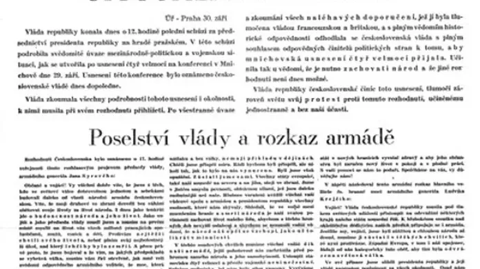 Noviny informují o přijetí Mnichovské dohody