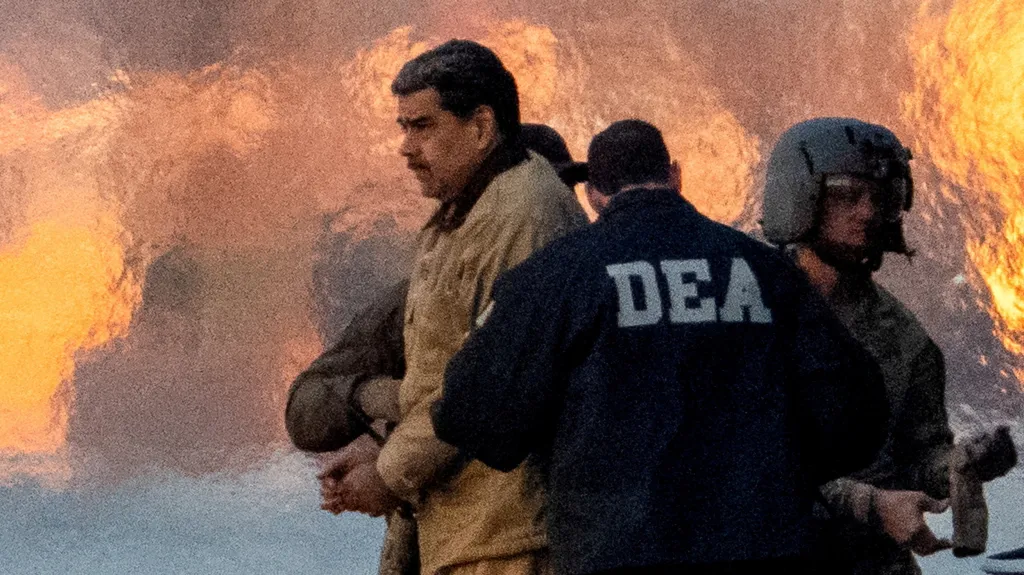 Zadržený venezuelský diktátor Nicolás Maduro během cesty k soudnímu slyšení v New Yorku (5. ledna 2026)