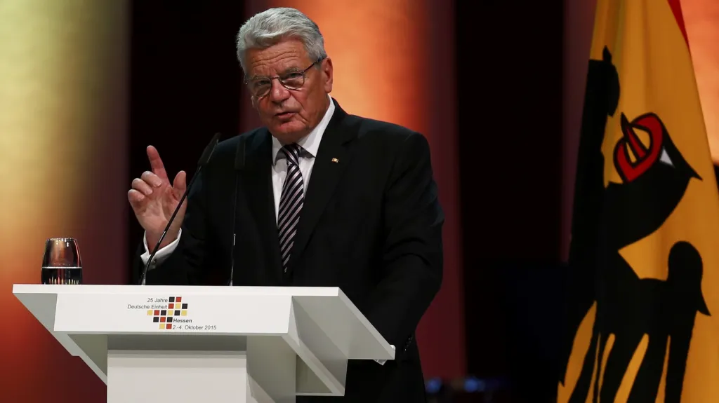 Joachim Gauck při oslavách 25. výročí sjednocení Německa