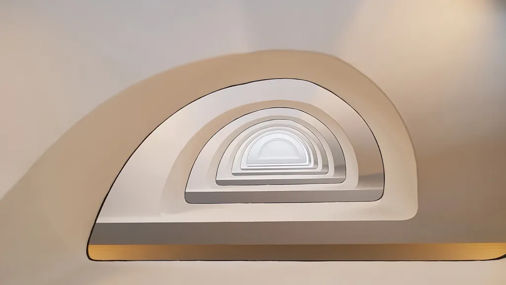 Vítězná fotografie v kategorii mobilních příspěvků oceněná veřejností: Polospirála, abstraktní snímek spirálovitého schodiště