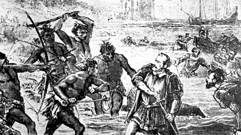 Historický obraz Magalhãese v osudném boji