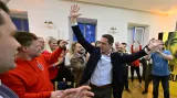 Jihomoravský hejtman a předseda KDU-ČSL Jan Grolich slaví v centrálním volebním štábu KDU-ČSL po zveřejnění výsledků komunálních voleb a prvního kola voleb do Senátu (10. října 2026)